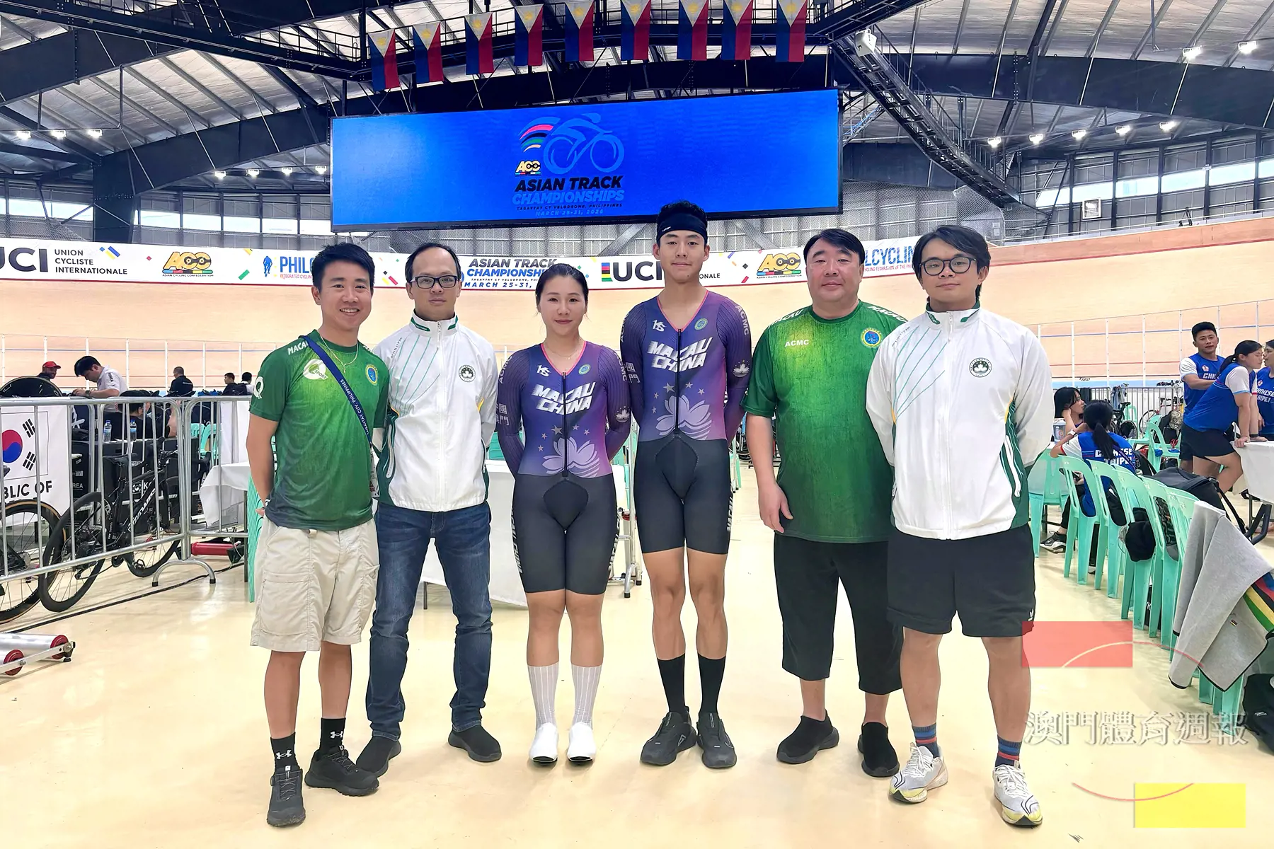 澳門隊派出劉朗燊（右3）及區海欣（左3）出戰場地單車亞錦賽.jpg